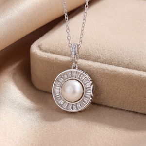 Radiant Natural Freshwater Pearl Pendant Necklace Silver Plated <b>Copper</b> Jewelry Halo Choker Women Bridal - Product Image 2