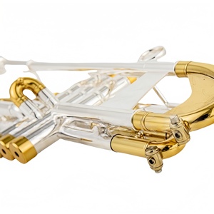 Trompeta Profesional de Alta Calidad en Si Bemol, Cuerpo de Latón con Acabado Plateado, Laca Dorada, Llave de Agua <span class=keywords><strong>Amado</strong></span>, Afinación en Si Bemol para Músico Profesional - Product Image 3