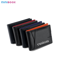Minibook dompet uang ramping pria, klip uang lipat dua pemblokir RFID untuk pria dengan jendela ID
