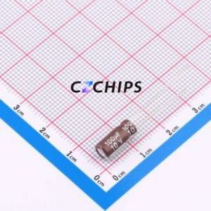 Condensador Electrolítico de Aluminio de Orificio Pasante DXK010M107C112S1AA, Orificio Pasante, D5xL11mm 100uF 20% 10V 200mA-100kHz - Product Image 1