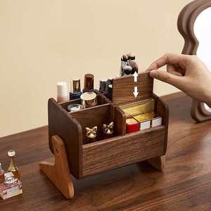 Walnut Wood Desktop Cosmetic Storage <b>Box</b> Multi Compartment With Drawers <b>Makeup</b> Organizer - Product Image 1
