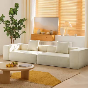 Juego de Sofás Cuadrados de Estilo Nórdico Cremoso de Lujo Ligero, con Cubierta de Franela, Diseño de Bloque de Tofu Comprimido, Minimalista Italiano para Sala de Estar - Product Image 5