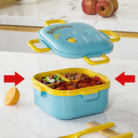 Boîte à bento de pique-nique de dessin animé mignon compartiment à lunch portable pour micro-ondes fourchette cuillère école nourriture fraîche mallette de rangement enfant