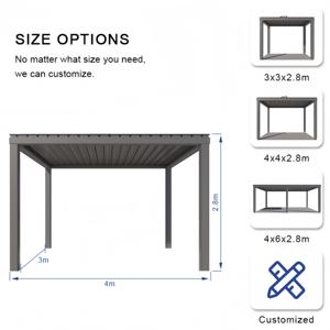Pergola en aluminium à lames orientables motorisée <span class=keywords><strong>avec</strong></span> télécommande, tailles personnalisables, résistante au soleil, au vent et à l'eau, à intensité lumineuse variable, respirante - Product Image 6