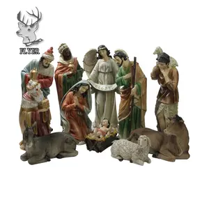 Fabrika fiyat büyük boy reçine doğuş seti satılık katolik dini kutsal aile fiberglas dini heykeller