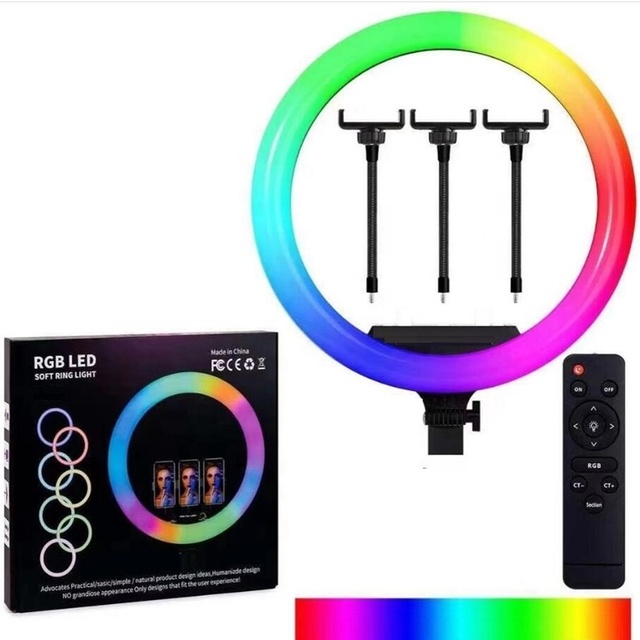 18 Inch Live Streaming RGB LED Fill in Ring Light Remote Control Smartphone Camera Online Broadcast Video Recording Photo Lamp