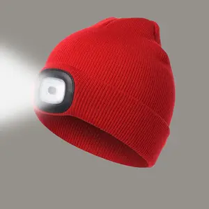 סיטונאי חורף דיג חיצוני USB נטענת כובע כפה LED עם כובע סרוג LED קל