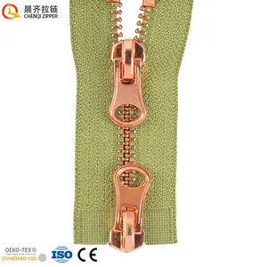 CHENQI Brand New Custom Size 5# Y Rose Gold Teeth Metal Zipper Two Way Open End Brown Tape Metal Zipper For Jeans