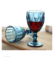 Verre à vin en verre gravé vintage, design diamant, couleur unie bleu vert gris violet