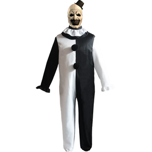 Terrifier Art the <span class=keywords><strong>Clown</strong></span> Cosplay Set pakaian pembunuh Jumpsuit Bodysuit dengan tutup kepala untuk Dewasa kostum <span class=keywords><strong>Halloween</strong></span> - Product Image 1