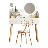 Table de toilette moderne et simple avec miroir 3 couleurs, table de maquillage en bois pour chambre à coucher avec tiroirs, commode, petite table de rangement pour appartement