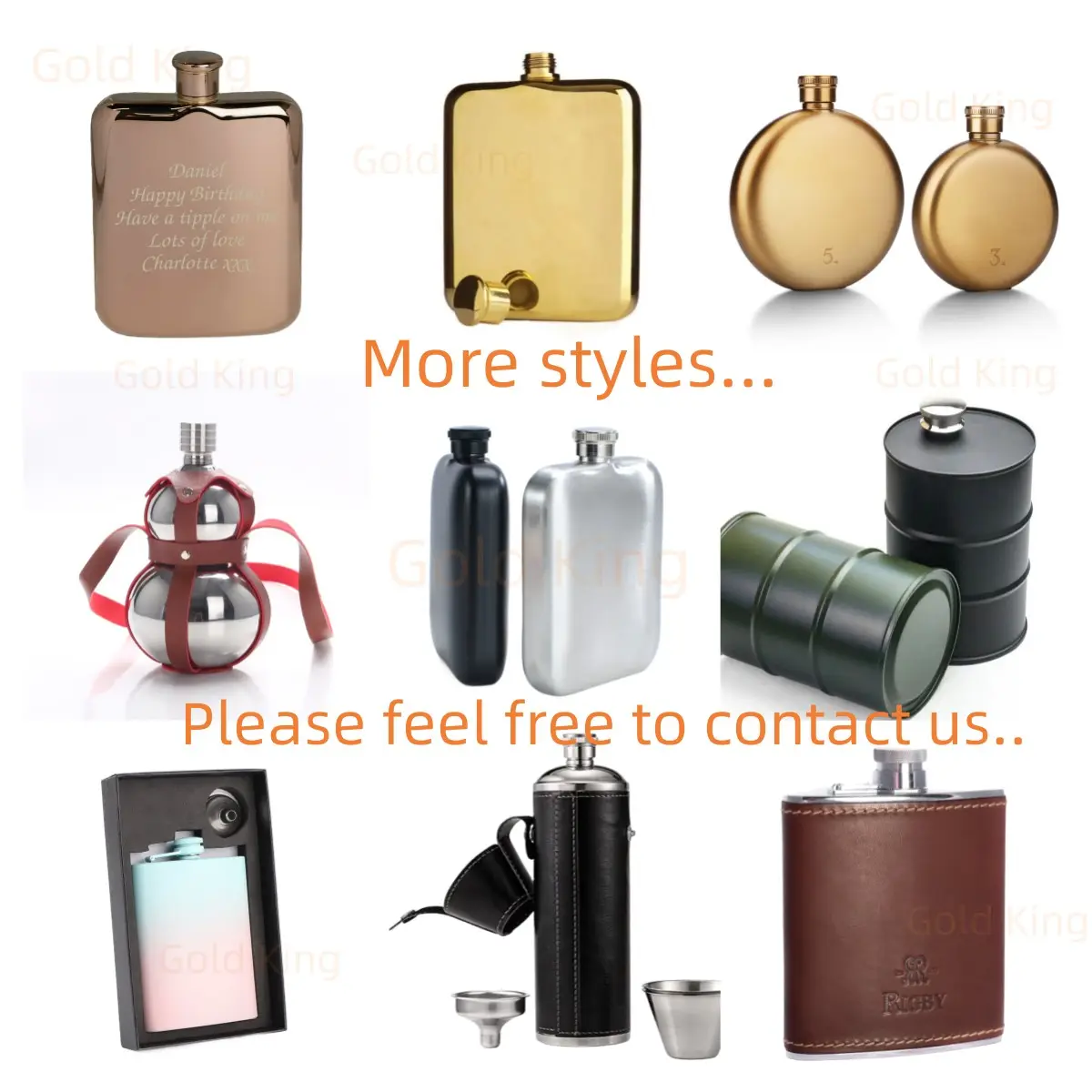 Gold Hip Flask Pocket Flagon Camping Wine Pot Stainless Steel 6oz Metal Whisky Flask