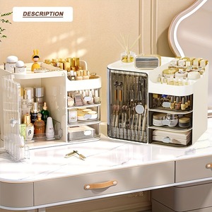 [US Stock] 3 <b>Drawer</b> <b>Makeup</b> Organizer with Mirror No Assembly Plastic Cosmetic Storage Cabinet Countertop Bathroom Vanity Storage - Product Image 2