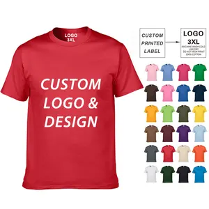 Camiseta con estampado de logotipo personalizado para hombre, Camisa lisa de manga corta 2022 de algodón con cuello redondo en blanco, 100%
