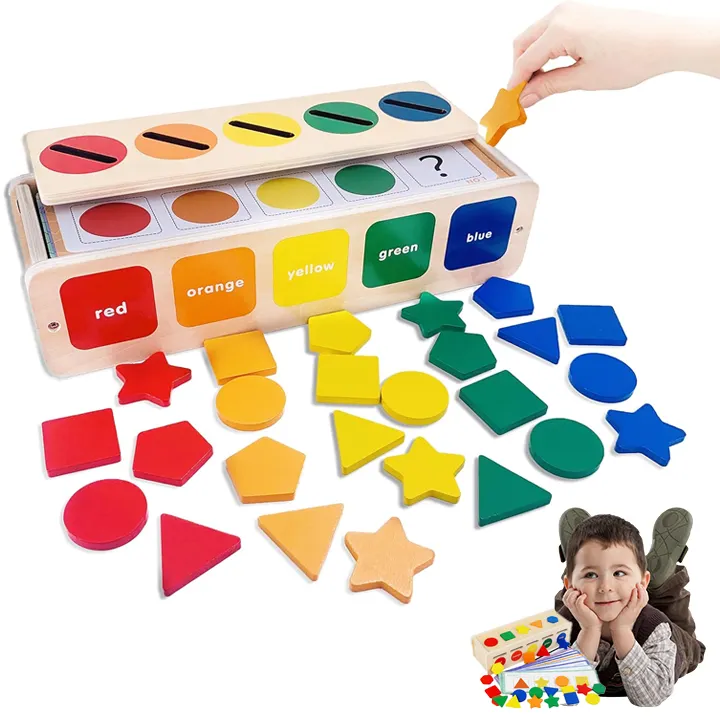 Eşleştirme kutusu ile bebekler için Montessori ahşap sıralama oyuncaklar, şekil sıralayıcı renk eğitim eğitici oyuncak için 1 2 3 yaşındaki