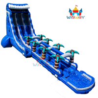 Toboggan aquatique gonflable à double voie Heavy Duty 22FT Blue Paradise Palm Tree Playground pour les carnavals d'été et la location de fêtes dans la cour
