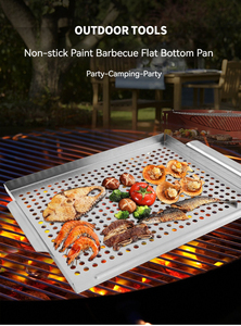 ANJUKE ANJUKE Poêle à griller en acier inoxydable Poêle à griller Plaque de service avec poignées Panier à barbecue Aliments pour barbecue en plein air - Product Image 6