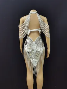 Argent paillettes Bling strass <span class=keywords><strong>justaucorps</strong></span> Sexy <span class=keywords><strong>danse</strong></span> body Costume anniversaire chanteur scène porter Performance salle de bal porter - Product Image 4