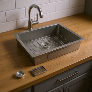 Évier de cuisine à cuve unique en acier inoxydable 25x22x12 à encastrer, surface polie, facile à nettoyer, bac utilitaire - Product Image 2