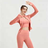 Ensemble de yoga 3 pièces pour femme : veste de sport à fermeture éclair à manches longues, soutien-gorge de sport et leggings taille haute froncés aux fesses, couleur unie, pour la gym