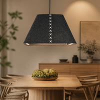 Lampe suspendue acoustique en tissu de forme carrée moderne et contemporaine, LED blanc chaud, AC 85-265V, abat-jour gris, taille moyenne, garantie 5 ans