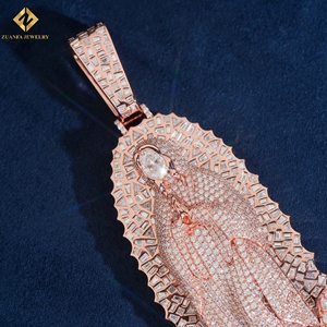 Joyería ZUANFA, Colgante de la Virgen María en Oro Rosa con Incrustaciones de Moissanita, Amuleto Religioso para Catolicismo, Joyería Unisex - Product Image 3