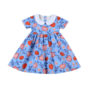 Heure d'été Angeline Kids Baby Toddler Girls Back To School Apple Notebook Peter Pan Tab robe en coton pima à manches courtes - Product Image 5