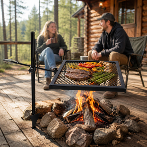 Soporte Giratorio Reforzado de Malla de Acero con Altura Ajustable y Mango con Resorte para Parrilla de Barbacoa y Fogatas al Aire Libre, Venta al por Mayor - Product Image 1