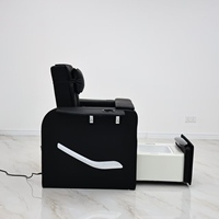 Fauteuil de pédicure spa noir de luxe avec massage électrique et table pliable, porte-gobelet pour salon de manucure et pédicure
