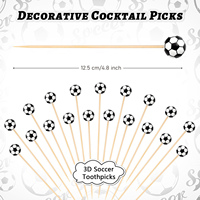 Piques à cocktail en forme de ballon de football 3D, piques alimentaires en bambou de qualité supérieure pour cupcakes, planches à charcuterie, fournitures de décoration pour fêtes d'anniversaire sur le thème du football