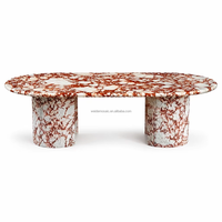 Table à manger ovale de luxe en marbre Calacatta Viola, table de salle à manger en pierre naturelle avec base cannelée pour les entrepreneurs en travaux publics