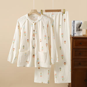 Pyjama en gaze de coton à quatre couches pour femmes vêtements de maternité épais pour le printemps vêtements de maison de retraite post-partum pour la <span class=keywords><strong>grossesse</strong></span> - Product Image 2