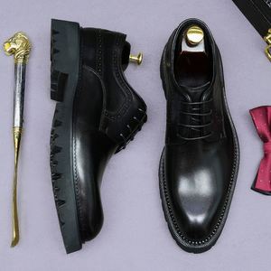 2025 Men's Lightweight High Top Formal Leather Suede Lace-up Platform Shoes Breathable Anti-Slip Thick-Soled Handmade All - Product Image 6