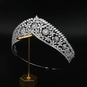 Platinum Plated Luxury Vintage Bridal Hair Accessories Jewelry Wedding Crown Zircon Bride Tiara Headbands Pageant Queen Crown