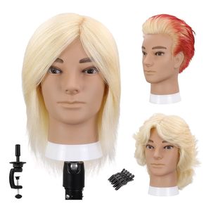 Tête de mannequin en cheveux humains blonds pour hommes de 6 à 8 pouces, design réaliste pour la formation des étudiants en cosmétologie en coupe et coiffage à chaud - Product Image 2