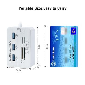 Lecteur de cartes et hub USB 3.0, adaptateur multi-interface avec fentes SD, M2, T-Flash, câble blanc de 30 cm - Product Image 3
