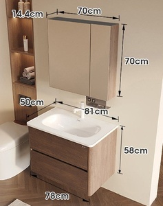 Vasque de salle de bain intelligente tout-en-un en céramique, style vintage, en acier inoxydable et aluminium alvéolé, avec double tiroir - Product Image 3