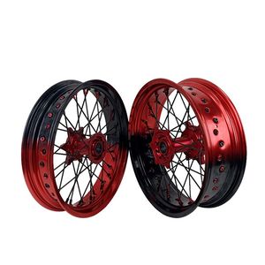 Juego de Ruedas <span class=keywords><strong>Supermoto</strong></span> de 16/17 Pulgadas, Llanta Bicolor Roja y Negra, Delantera y Trasera para CR CRF EXC SXF MC XE TE FE - Product Image 4