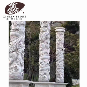 Vàng Vàng Đá Vôi Vườn Cột Bọc Tay Khắc Ngoài Trời Đá Trụ Cột Với Rồng Trang Trí Trụ Cột - Product Image 1