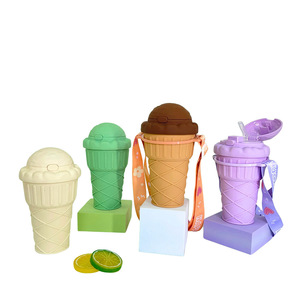 Vaso de Plástico para Helado con Diseño Creativo y Estético, con Boquilla de Succión y Pajita, Ecológico, Estilo de Dibujos Animados para Niños, con Correa Portátil - Product Image 1