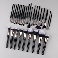 Luxe noir manche en bois 29 pièces doux naturel cheveux synthétiques grande poudre fond de teint correcteur ombre à paupières pinceaux ensemble en gros