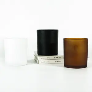 Vela de cristal de boca ancha colorida para fabricación de velas, Tarro Blanco esmerilado de lujo, 8oz, 10oz, logotipo personalizado, venta al por mayor
