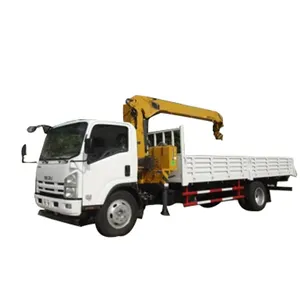 Cheap price 4*2 5T used isuzu chassis plus new telescope crane truck for sale