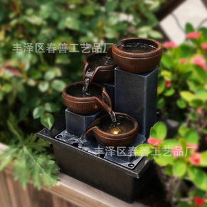 น้ำพุตั้งโต๊ะแบบสามชั้น พร้อมอ่างตกแต่งสำนักงาน ของตกแต่งตามหลักฮวงจุ้ย รูปทรงสี่เหลี่ยมผืนผ้า ดีไซน์กันน้ำ - Product Image 2