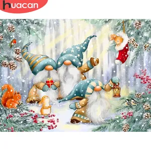 HUACAN-pintura por números al óleo de dibujos animados de Santa, dibujo sobre lienzo, decoración pintada a mano, imagen de nieve de invierno, regalo de Navidad artesanal