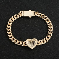 Pulsera de Cadena Cubana de Latón Chapada en Oro de 14K, Joyería de Boda Impermeable, Pulsera de Corazón con Circones Blancos y Verdes para Mujer