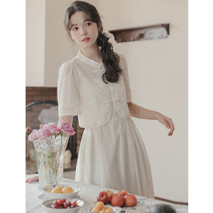 Abito Qipao in Stile Cinese Migliorato, Completo Bianco a Due Pezzi con Elementi <span class=keywords><strong>Han</strong></span>, Lungo Abito Hanfu Cinese, Cheongsam da Fabbrica per Donne - Product Image 3