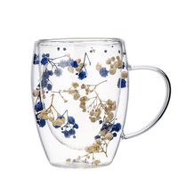 Verres à double paroi en borosilicate de haute qualité, best-seller, avec décoration florale intérieure séchée