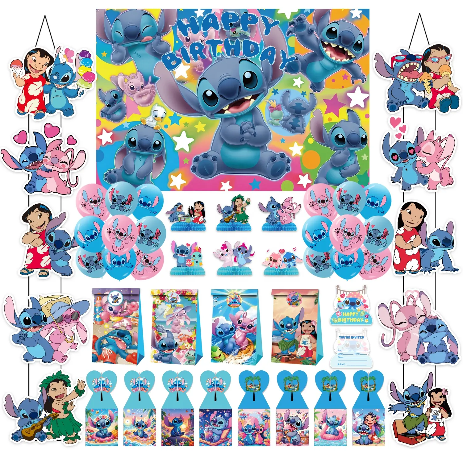 Kinder Geburtstagsparty Cartoon Stitch Thema dekoratives Papier Tablett Papierhandtuch Papierbecher Party Geschirr Set