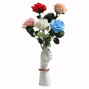 2021 Personality White Nordic Hand Vase Ceramic Hydroponics Flower Jarron Blanco Modern Home Tabletop Decoration